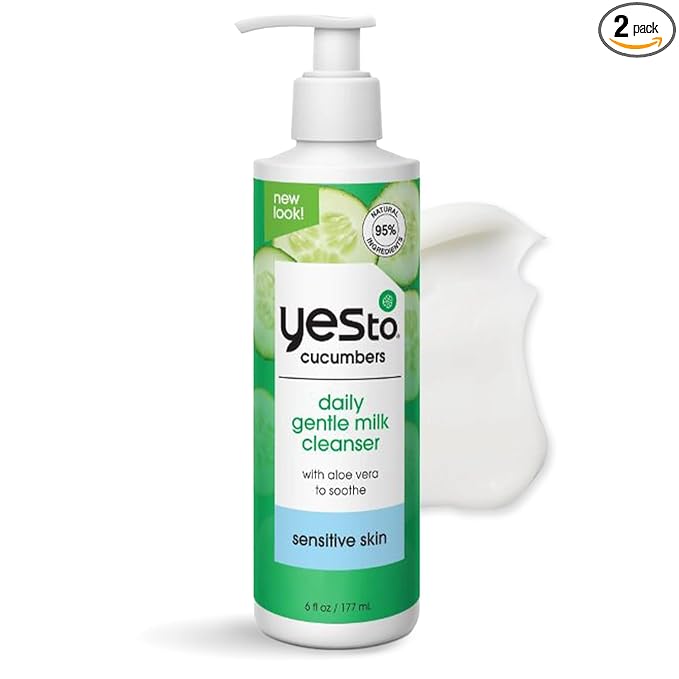 Yes To Milky Face Cleanser – Cucumbers Gentle Milk Cleanser, 6 Fl Oz (Pack of 2) | Soothing Face Wash with Cucumber, Aloe, Green Tea & Soy Proteins |