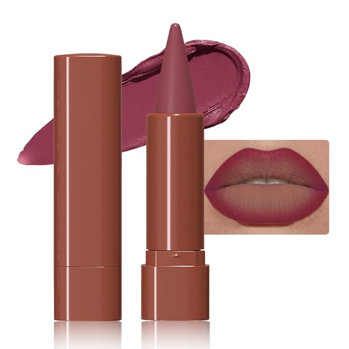 evpct Deep Mauve Gradient Matte Lipstick Lip Liner Crayon Combo Pencil Set for Women Long Lasting Waterproof, Mauve Rose Matte Cream Lip Liner and Lipstick Combo Makeup, Flawless Gradual Ombre Effect