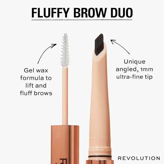 Revolution, Fluffy Brow Filter Duo, 2-in-1 Eyebrow Pencil & Gel, Enhances & Shapes Brows, Vegan & Cruelty Free, Granite, 1 piece (Pack of 2)