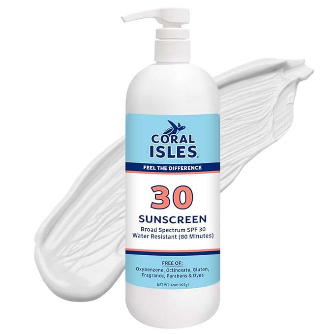 Coral Isles by Rocky Mountain Sunscreen | SPF 30 Lotion | Broad Spectrum UVA/UVB Protection | Hawaii Reef-Safe Act Compliant | Oxybenzone & Octinoxate Free | Water Resistant 80 Min. | 32 Fl Oz
