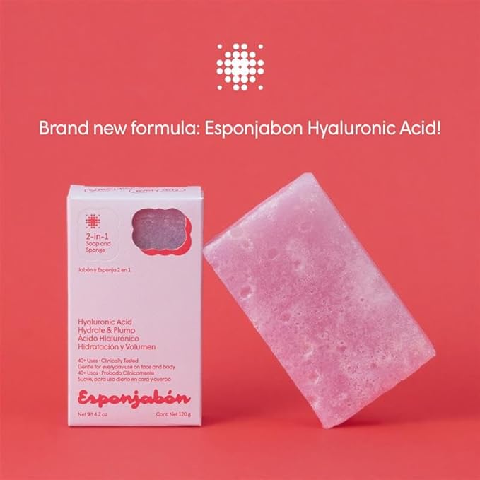 T.Taio Esponjabon 2-in-1 Soap and Sponge with Hyaluronic Acid – Moisturizing Shower Scrubber – Gentle Cleansing Bath Wash – Deep Clean, Soft Exfoliation & Rich Lather – for Face, Body, Feet & Elbows