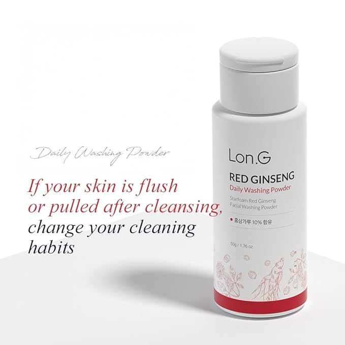 LON.G Red Ginseng Enzyme Powder Face Wash | Soft Cleanser and Exfoliator for Sensitive Skin, hydrating daily facial cleanser, low pH, blackhead removal, Ultra- Fine, Korean Skincare, 50g 1.76 oz.