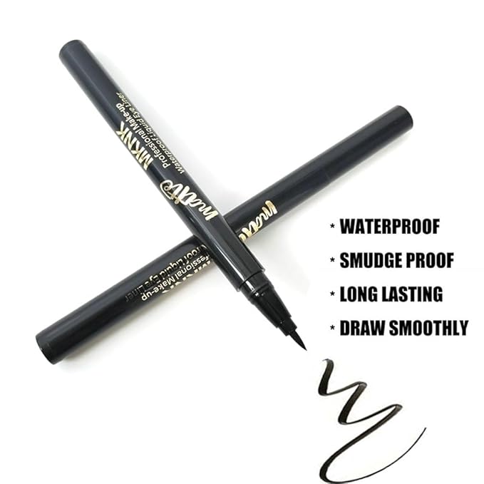 10 Pcs Matte Black Liquid Eyeliner Set Pack, Long Lasting Eye Liner Pens, Waterproof Smudge-Proof High Precision Fine Tip for Winged Liner & Bold Eye Makeup (liquid-matte-black-10 PCS)