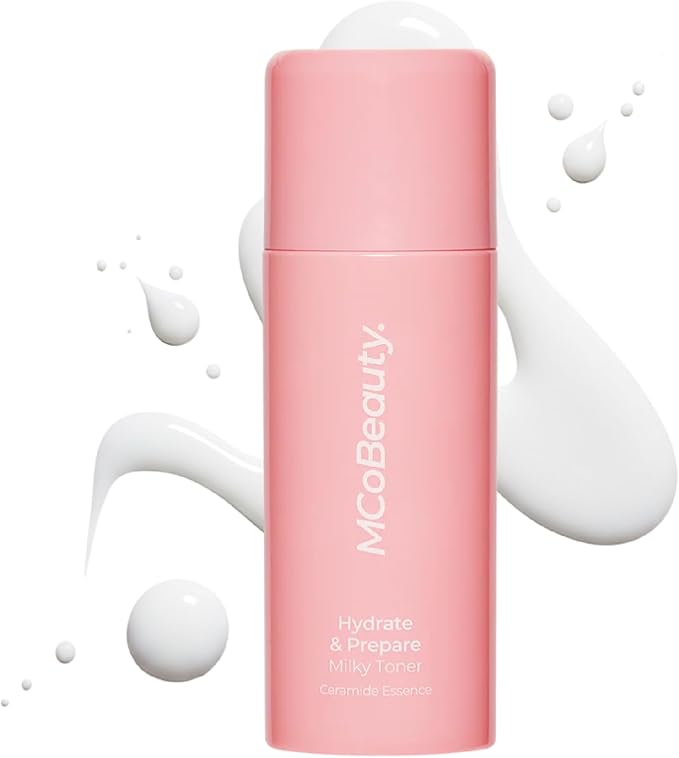 MCoBeauty Hydrate & Prepare Milky Toner - Ceramide Hyaluronic Acid Toner Essence for Plump Dewy Glazed Skin - Calming Hydrating Face Milk - Makeup Prep for Dry Sensitive Skin - Vegan & Cruelty Free