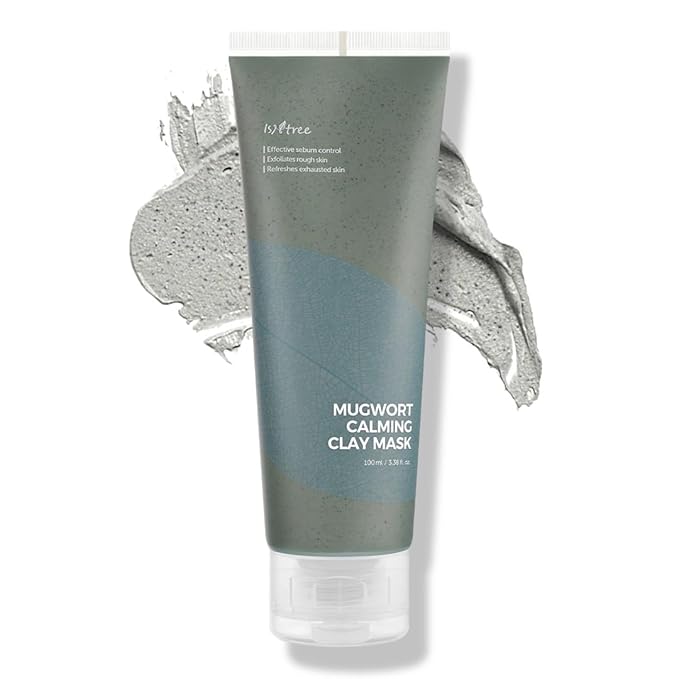 IsNtree Mugwort Calming Clay Mask 100ml, 3.38 fl.oz | Korean Skincare | Deep Pore Cleansing & Sebum Control | Soothing Wash-Off Mask for Sensitive Skin | Exfoliates & Refines Texture