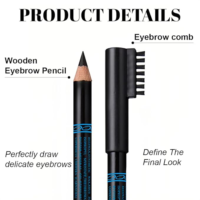 WanTuoluo Eyebrow Pencils for Women with Sharpener, 6Pcs Hard-Core Wooden Eye Brow Eye Liner Pencils for Beginner Makeup, Waterproof & Sweat-Proof (Brown-6Pcs)
