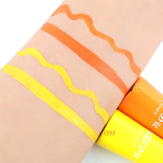 evpct 2Pcs Orange Yellow Liquid Eyeliner Set Waterproof Neon Orange Yellow Eye Liners Liquid for Women Stamps Shapes for Eyes delineadores de colores para ojos delineador de ojos contra el agua 07&09