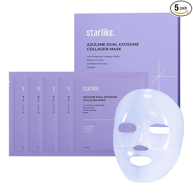 starlike Collagen Hydrogel Face Mask I 5 Sheets (1.41 oz x 5) I Dual Exosome & Azulene I 189Da Ultra-Low Molecular Collagen I Korean Mask Sheet for Deep Hydration, Revitalizing Care & Refreshed Look