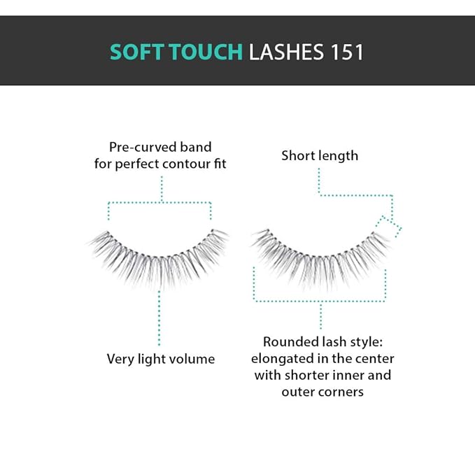 Ardell Soft Touch Lashes – Natural-Looking, Tapered Tip False Eyelashes, Full Volume, Easy Application, 151 Black (4 Pack)