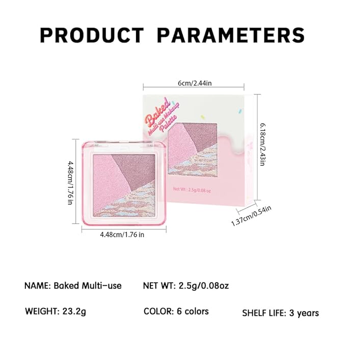 Pink Purple Shimmer Baked Eyeshadow Palette, 3 Color High Pigment Blendable Eye Shadow Makeup for Older Women, Travel Mini Palette Suitable for All Eye Shapes, Vegan & Cruelty-Free Soft Glam Look 04#
