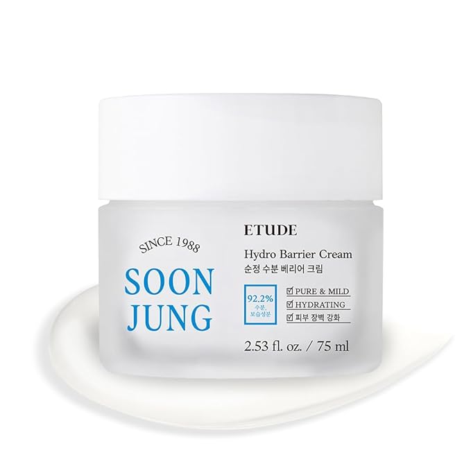 ETUDE SoonJung Hydro Barrier Cream, Face Moisturizer for Sensitive Skin, 92.2% Hydrating Ingredients, Low pH Level 5.5, Dermatologically Tested, Panthenol, Madecassoside, Korean Skin Care (2.53 Fl Oz)