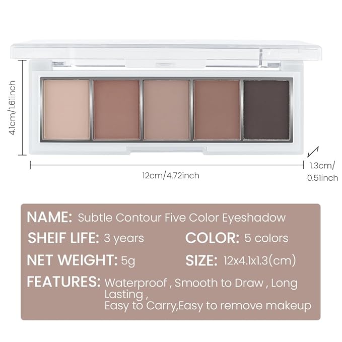 5 Color Neutral Matte Eye Shadow Palette, Highly Pigmented Nude Brown Eyeshadow Palette, Nude Eye Shadows, Natural Everyday to Eye Makeup Looks (06#, Pack of 1)