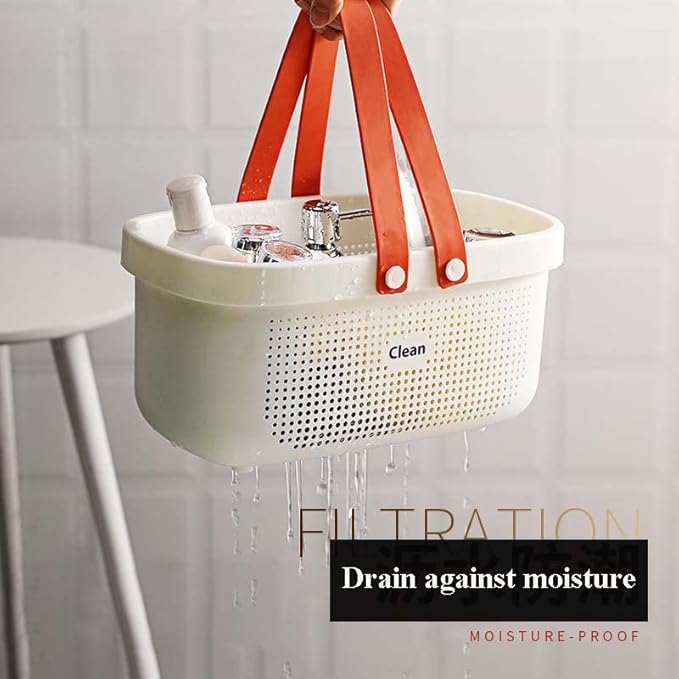 2 Pack Plastic Basket with Handles, Portable Shower Caddy Basket, Dorm Caddy Storage Organizer for Shampoo, Conditioner, Lotion, Bathroom 12.4 * 6.14 * 7inch - White