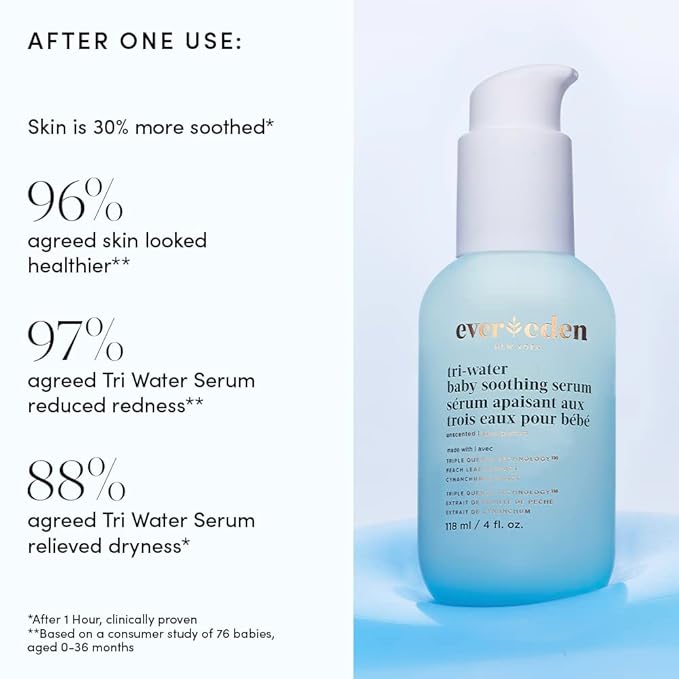 Evereden Tri-Water Baby Serum, 4 fl oz, Fragrance-Free Serum for Newborn Care, Gentle Formula for Delicate Skin, Clean Vegan Ingredients, Non-Toxic Daily Baby Skincare