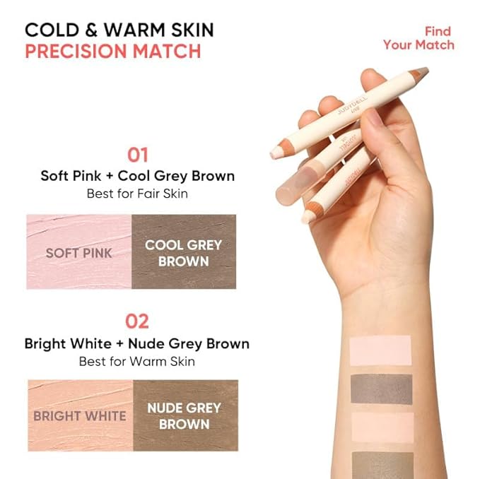 JUDYDOLL Quick-Fix Contour Duo, 2-in-1 Cream Contour Stick with Highlighter,18H Waterproof & Sweat-Proof, Lightweight Non-Sticky Formula, For Sculpting & Defining (02)