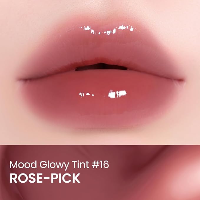 Peripera Mood Glowy Tint, Watery Glow Finish, Buildable Fresh Color, Lightweight, Long-Lasting, Non-Sticky, Korean Lip Tint (16 ROSE-PICK)