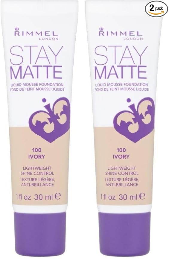 Rimmel London Stay Matte Liquid Mousse - 091 Light Ivory - Foundation, Lightweight, Shine Control, Oil-Free, 1oz (Pack of 2)