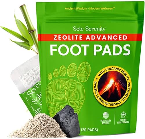 Sole Serenity Foot Pads - Zeolite Mineral, Ginger Root, Wormwood, Bamboo Vinegar, Foot Spa for Achy Feet - 20 Pads