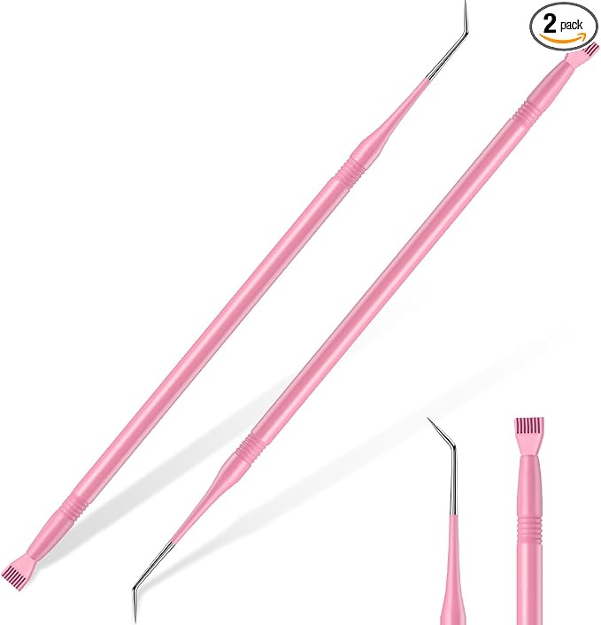 Chumia 2 Pcs Lash Lift Tool, Lash Separator Tint Stainless Steel Metal Lift Rods Beauty Tool with Comb for Eyelash Eyebrow Perming Tinting Curling Extensions Supplies (Pink)