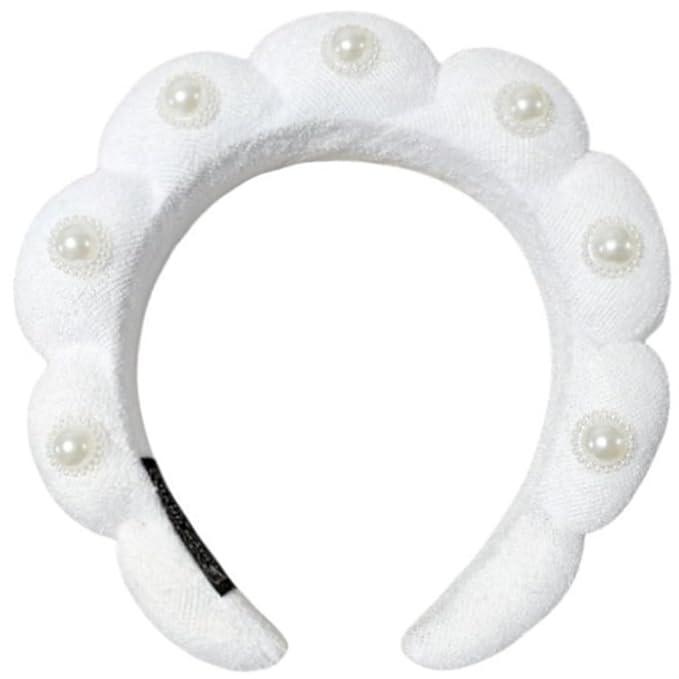 Spa Headbands Puffy Makeup Skincare Headbands for Washing Face or Facial, Terry Cloth Fabric Hairbands for Makeup Removal Shower Skin Treatment(White, Pearl)