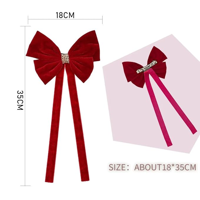 Red chain velvet large bow hair accessory, high-end hair clip with high-end feel, ribbon tassel spring hair clip, Christmas, parties, dates, etc