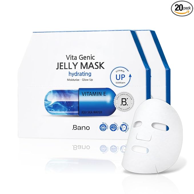 Bano Vita Genic Jelly Face Hydrating Mask 10EA – Firming Sheet Mask for Sensitive Skin, Korean Glass Skin Care with Mineral Water, Vitamin C & Niacinamide, Fragrance-Free, Pack of 2