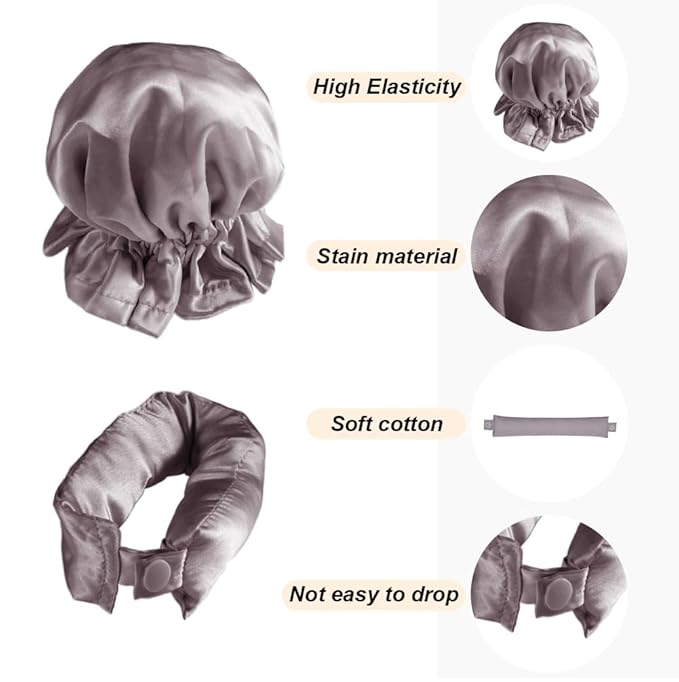 Hair Rollers Set - 6 Satin Hair Curlers with Headband and Cap for Heatless, No-Heat Curls on All Hair Types (Purple)