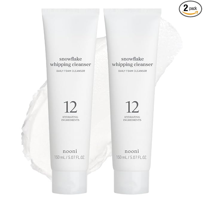 NOONI Face Cleansing - Snowflake Whipping Cleanser | Korean Glass Skin Care, Kbeauty, Facial Wash, Remove Impurities, Purifying, Vegan Whipped Cream, Moisturizing, Sensitive Skin, 5.07 FL Oz x 2ea