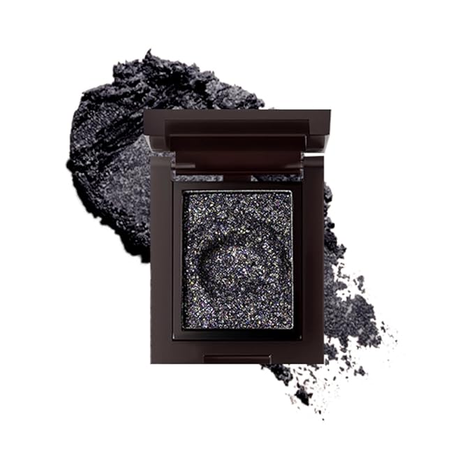 Pressed Single Eyeshadow Makeup,Ink Black Sparkle Highly Pigmented Monochrome Eye Shadow Palette, Waterproof Neutral Powder, sombras para ojos, Lightweight Blendable,#05