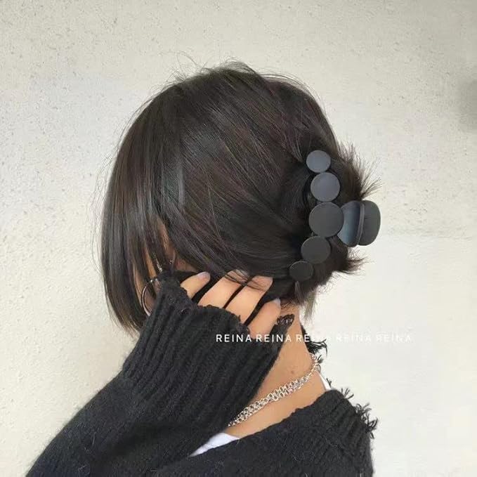 Black Hair Claw Clips, Lightweight Big Strong Hold Nonslip Matte Claw for Thick Hair & Thin Hair & Curly Hair, 90's Vintage Jaw Clips, With Organza Storage Bag