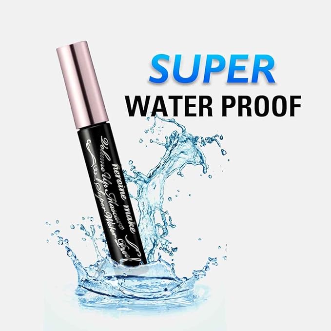 HEROINE MAKE by KISSME Volumizing Waterproof Mascara & Length by Defining Fiber for Long-lasting Natural Eyelash Look | Smudge Proof Mascara & Curvy Brush for Eye Makeup, from Japan, Black, 2 EA