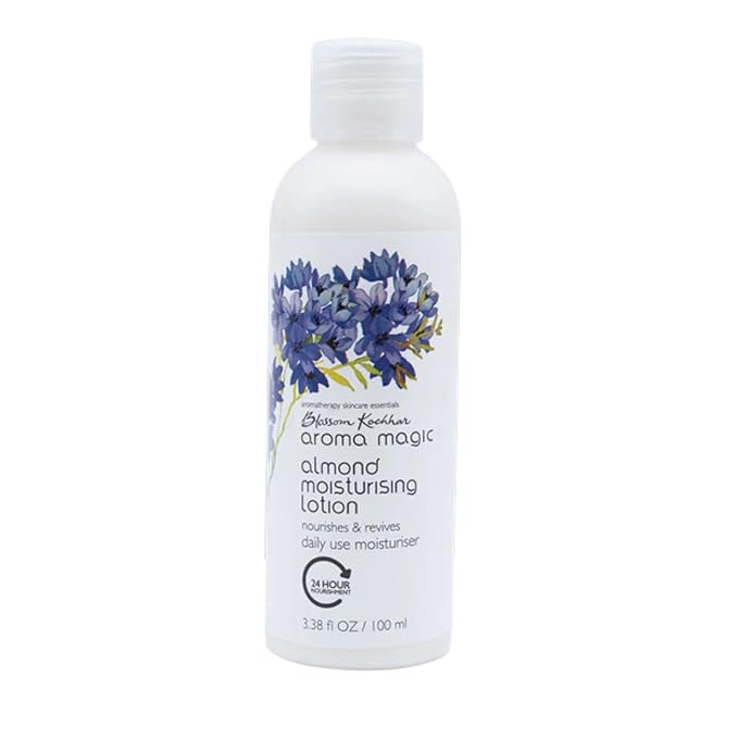 Aroma Magic Almond Moisturising Lotion for Dry Skin | Daily Face & Body Moisturizer with Almond Fruit & Lotus Leaf | Softens, Revives, Rejuvenates | 3.38 Fl Oz (100ml)