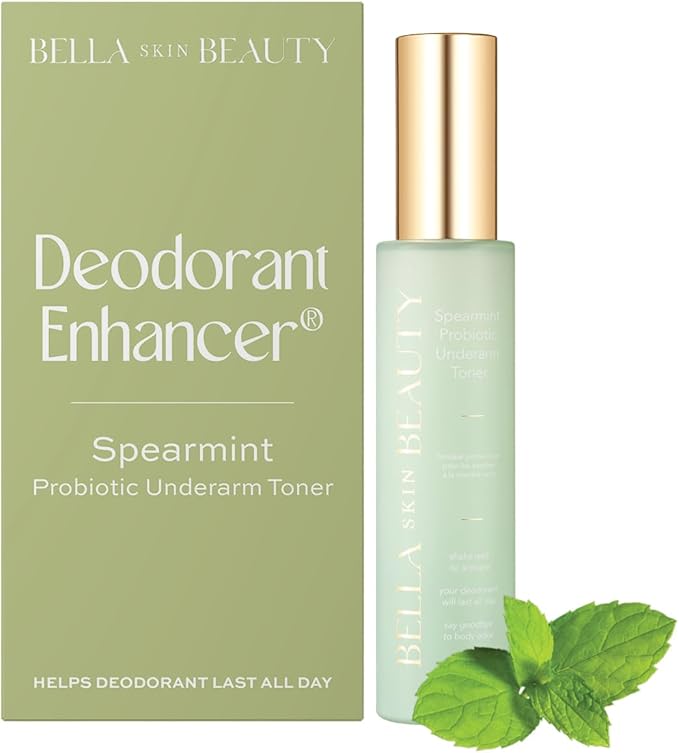 Bella Skin Beauty Deodorant Enhancer® Probiotic Underarm Toner - Spearmint - Patented Pre-Deodorant Spray That Helps Deodorants Last Longer and Helps Sweat Stay Odorless - Underarm Spray, Wipe, Apply