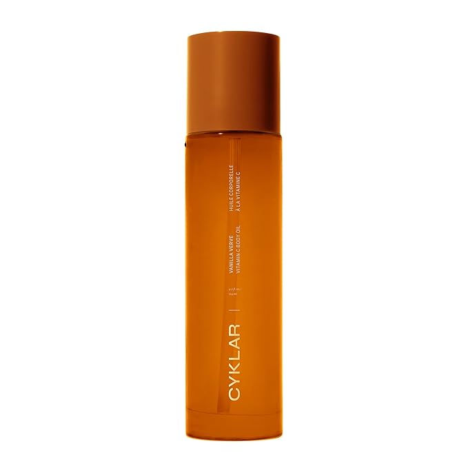 CYKLAR Vitamin C Body Oil for Women and Men. Moisturizing Vanilla Verve Scented Body Serum for Glowing Skin. Nourishing, Hydrating After-Shower and Bath Skin Care Moisturizer, 4.2 Fl Oz