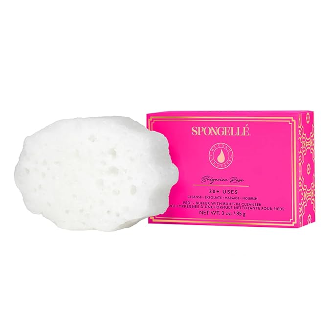 Spongellé Bulgarian Rose Pedi Buffer Bath Sponge | Exfoliating Foot & Heel Scrub | Cleanse, Exfoliate, and Nourish in One Easy Step | Cruelty-Free, Vegan, Dermatologist-Tested, Made in USA | 30+ uses