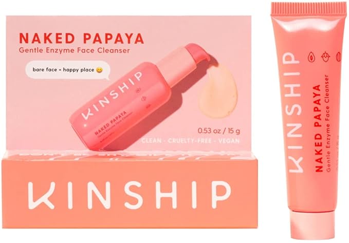 Kinship Naked Papaya Gentle Enzyme Face Cleanser, Trial Travel Size Mini, 0.53 oz / 15 g
