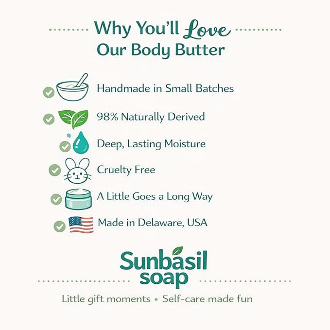 Sunbasil Soap Marshmallow Sweet Vanilla Whipped Body Butter Lotion. Fall Winter Cozy Scented Skincare for Women