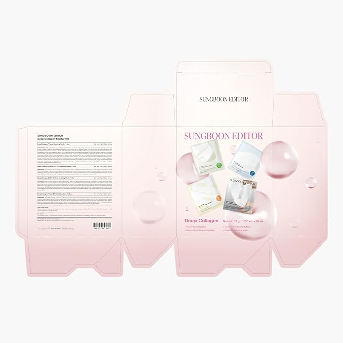 SUNGBOON EDITOR Deep Collagen Starter Kit for Glass Skin, Elasticity, Moisturizing, Calming, Uneven Skin, Overnight Face Mask, Korean Skin Care, 37gx16ea, Gifts for Women