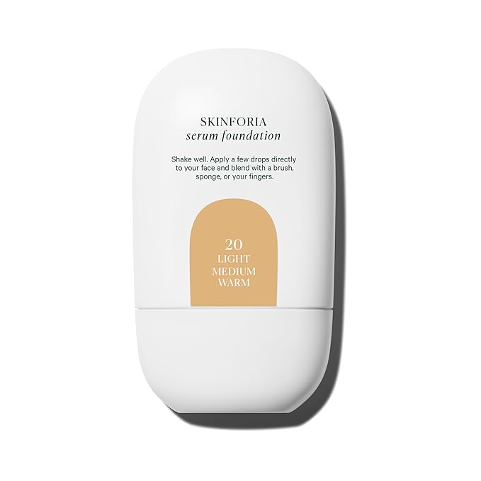 Well People Skinforia Serum Foundation, Lightweight Tinted Formula Hydrates, Smooths, and Evens Skin Tone with Birch Sap and Mushroom Complex, Long-Lasting, Natural Finish, 20 Light Medium Warm