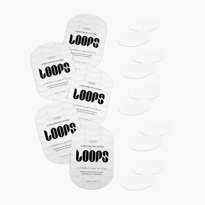 LOOPS Dew Cloud Ultra Hydrating Hydrogel Korean Eye Masks - Hydrates & Replenishes Tired Under Eyes, Helps Reduce Puffiness, Smooths Dryness for Hydrated Look, Moisturizing Under Eye Patches - 5pc