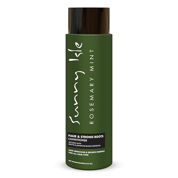 Sunny Isle Rosemary Mint Hair & Strong Roots Conditioner - Anti-Breakage, Growth, Biotin, Castor Oil - 12oz