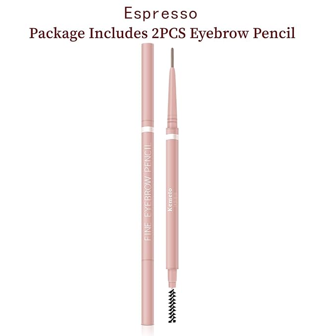 Eyebrow Pencil,2Pcs Professional Micro Brow Pencil with Spoolie Brush,Longwearing Waterproof Eyebrow Pencil,5 Colors to Choose. (#1 Espresso)