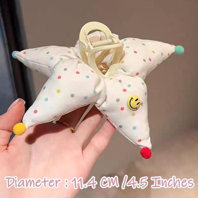 Ouliget Large Fabric Flower Claw Clip,Cute Oversized Hair Clip for Girls Women,Creative Hair Ties Ponytail Decorative Headwear for Christmas Party Decoration (Polka Dot Star)