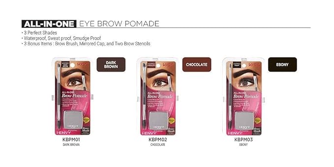 iEnvy by KISS All-In-One Brow Pomade Ebony KBPM03 Waterproof Long Lasting Mirror Cap Stencils Included