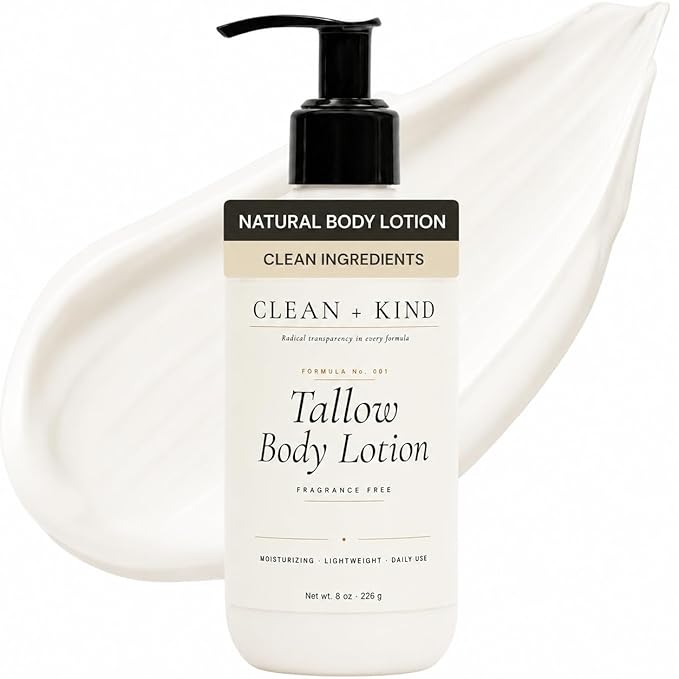 Fragrance Free Tallow Body Lotion — Hydrating Non-Toxic Unscented Natural Body Moisturizer & Cream, Grass-Fed Beef, Organic Shea, Jojoba, Coconut MCT & Aloe for Dry Sensitive Skin (8 oz)