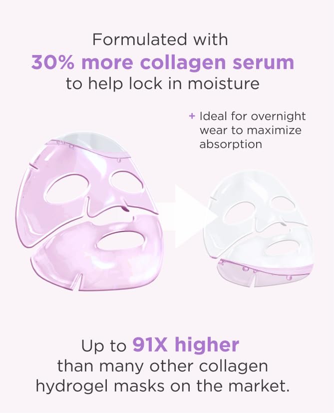 AROCELL Super Collagen Mask 8 Facial Sheet 5,000,000ppb Overnight Dual Matrix Hydrogel Masks with Low Molecular Weight Collagen for Elasticity Hydrating Anti-Aging Cooling Korean Skincare, 43g x 8ea