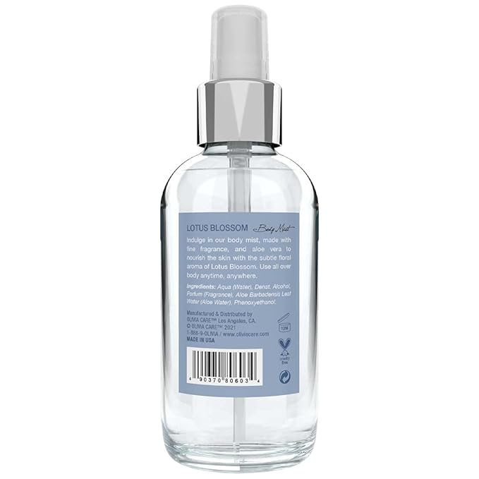 Olivia Care Body Mist Spray Made with Natural Lotus Blossom Fragrance Scent - Refreshing, Soothing & Cooling- Eliminate Odor with Fresh Aroma