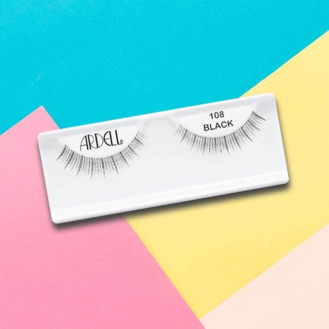 Ardell False Eyelashes 108 - Black, Lightweight, Reusable Strip Lashes for a Soft Natural Look, 4 Pack