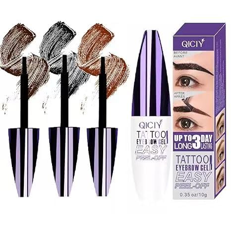 2Pcs Peel Off Eyebrow Tint Gel, Semi-Permanent Color Brow Dye, Waterproof Long-Lasting Tattoo Eyebrow Gel for Fuller Defined Brows Makeup, Smudge-Proof, Easy Peel, Lasts Up To 3 Days (Brown)