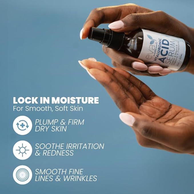 Eva Naturals Hyaluronic Acid Serum for Face – Lightweight Hydrating Facial Serum – Daily Moisturizer with Vitamin B5 – 60 ml